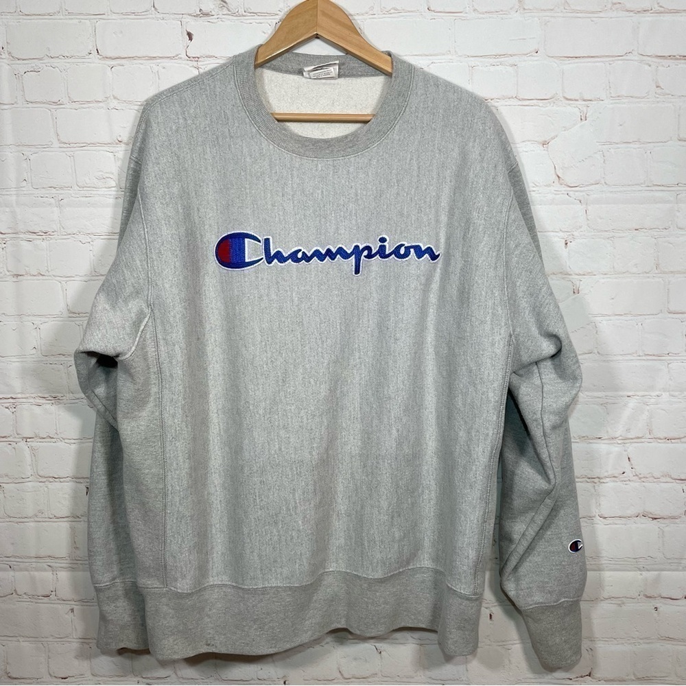 Vintage Champion Sweatshirt Mens XL Gray Reverse Weave Embroidered Spell Out